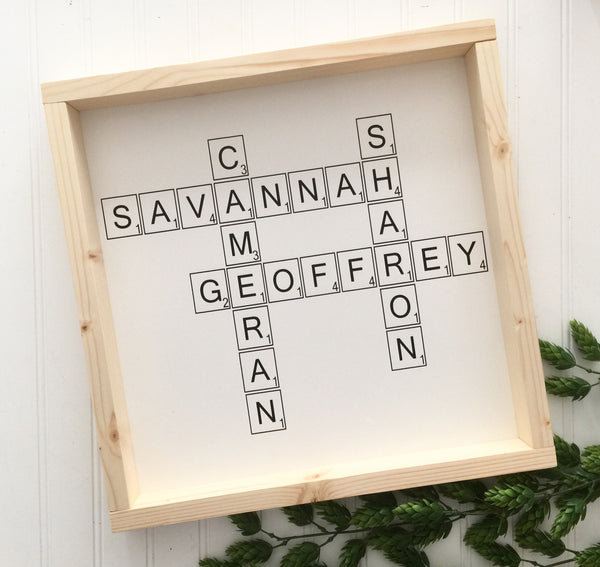 Scrabble Tile Letter Sign | Family Name | Personalize | Rustic Farmhouse Wood Framed Wall Decor | Housewarming Mothers Day Gift