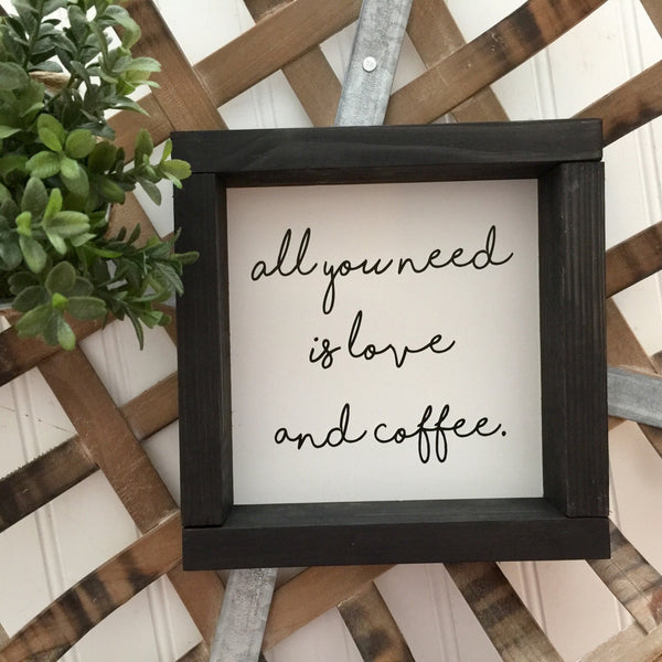 Coffee Bar Wood Sign | Hutch Shelf Sitter, Kitchen Sign,  Coffee Lover Decor | Farmhouse Coffee Sign | All you need is love and coffee