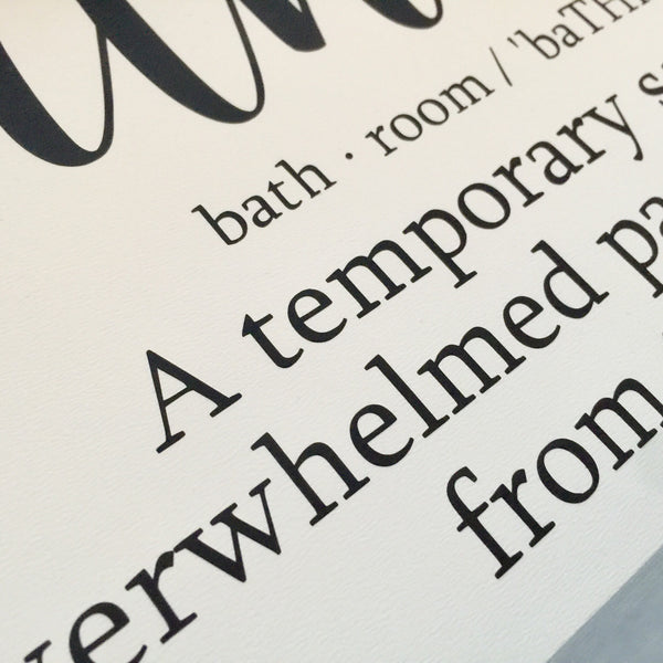 Funny Bathroom Sign | Definition A temporary sanctuary for overwhelmed seeking refuge |  Farmhouse Bathroom Humor Wood Sign | Shelf sitter