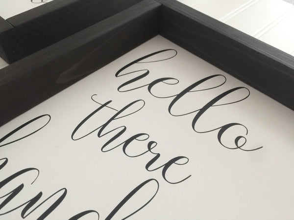 Hello There Handsome Good Morning Beautiful Sign Set | Master Bedroom Bathroom Wall Decor | Wood Framed Farmhouse Signs