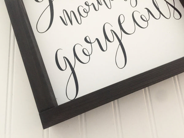 Hello There Handsome Good Morning Beautiful Sign Set | Master Bedroom Bathroom Wall Decor | Wood Framed Farmhouse Signs