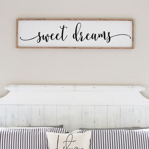 Sweet Dreams Bedroom Sign | Farmhouse Wood Sign | Master Bedroom Above Bed Wall Decor Guest Bedroom Framed Wall Art