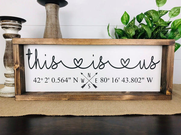 This Is Us Sign Coordinates Latitude Longitude, GPS Sign Homebuyer Gift, Real Estate Sign Housewarming Gift Farmhouse Wood Sign