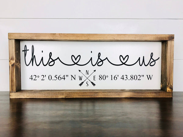 This Is Us Sign Coordinates Latitude Longitude, GPS Sign Homebuyer Gift, Real Estate Sign Housewarming Gift Farmhouse Wood Sign