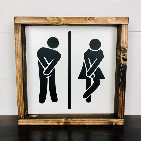 Need to Potty Stick Figures Sign | Farmhouse Bathroom Sign | Farmhouse Mini Sign | Sign Humor | Kids Bathroom Decor | Funny Signs