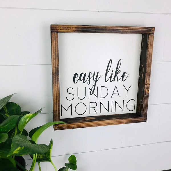 Easy Like Sunday Morning Sign Farmhouse, Rustic Wood Decor Master Bedroom Wood Framed Wedding Anniversary Gift for her