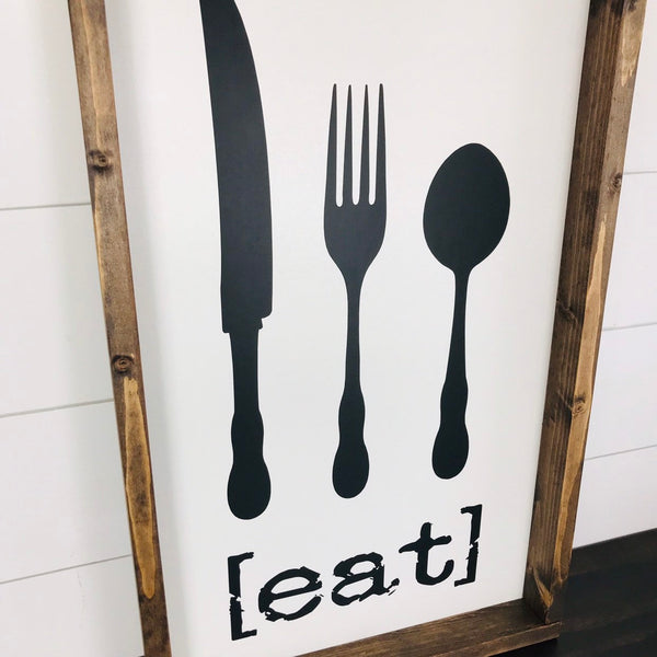 Farmhouse Eat Sign | Fork and Spoon Sign | Canvas Kitchen Sign | Funny Kitchen Signs | Eat Wall Kitchen Decor
