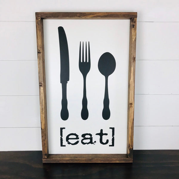 Farmhouse Eat Sign | Fork and Spoon Sign | Canvas Kitchen Sign | Funny Kitchen Signs | Eat Wall Kitchen Decor