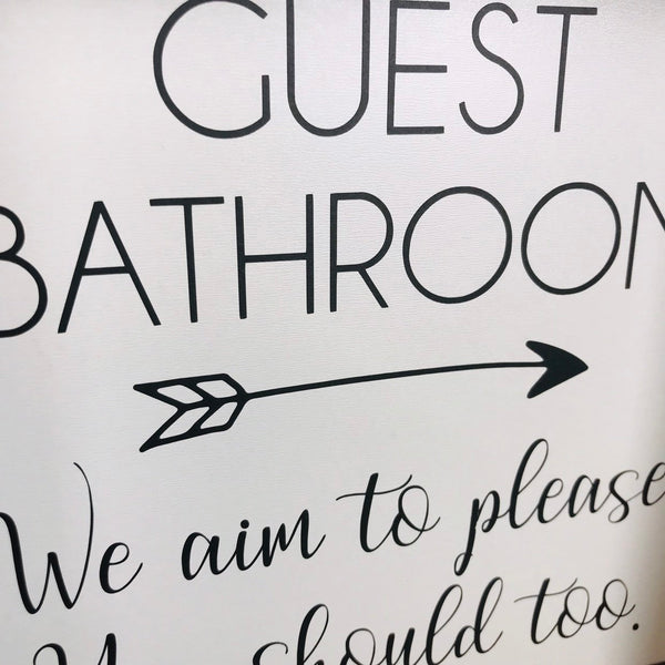 Guest Bathroom Sign | Farmhouse Mini Sign | Sign Humor | We Aim To Please You Should Too | Funny Signs | Potty Humor | Farmhouse Bathroom