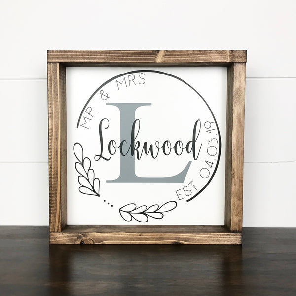 Last Name Sign | Mr and Mrs Sign | Established Sign | Initial Monogram Wreath | Family Monogram Sign | Housewarming Wedding Gift | Custom