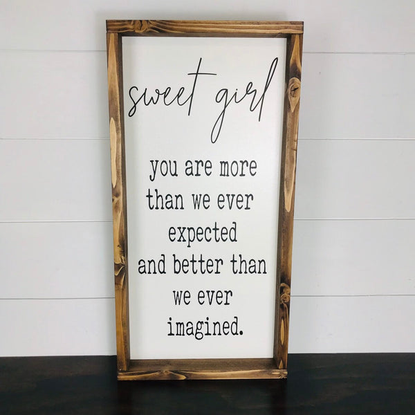 Sweet Boy Sweet Girl Wood Sign | Baby Nursery Decor | Baby Shower New Baby Gift| You Are More Than We Ever Expected | Farmhouse Wood Sign