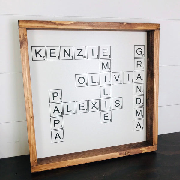 Scrabble Tile Letter Sign | Family Name | Personalize | Rustic Farmhouse Wood Framed Wall Decor | Housewarming Mothers Day Gift