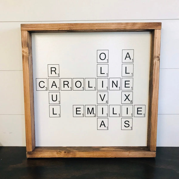 Scrabble Tile Letter Sign | Family Name | Personalize | Rustic Farmhouse Wood Framed Wall Decor | Housewarming Mothers Day Gift