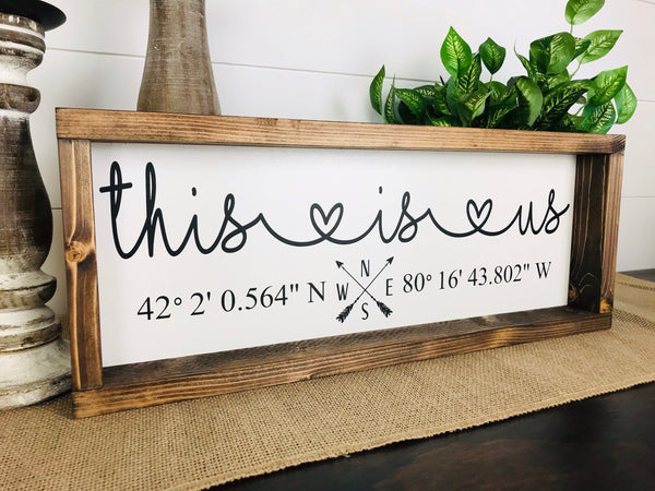 This Is Us Sign Coordinates Latitude Longitude, GPS Sign Homebuyer Gift, Real Estate Sign Housewarming Gift Farmhouse Wood Sign