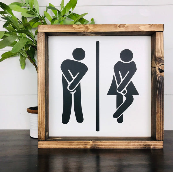 Need to Potty Stick Figures Sign | Farmhouse Bathroom Sign | Farmhouse Mini Sign | Sign Humor | Kids Bathroom Decor | Funny Signs