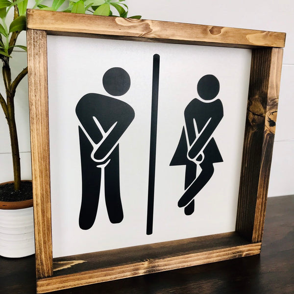 Need to Potty Stick Figures Sign | Farmhouse Bathroom Sign | Farmhouse Mini Sign | Sign Humor | Kids Bathroom Decor | Funny Signs