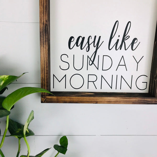 Easy Like Sunday Morning Sign Farmhouse, Rustic Wood Decor Master Bedroom Wood Framed Wedding Anniversary Gift for her