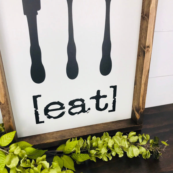 Farmhouse Eat Sign | Fork and Spoon Sign | Canvas Kitchen Sign | Funny Kitchen Signs | Eat Wall Kitchen Decor