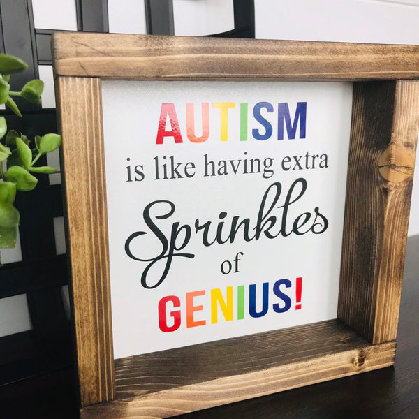 Autism Sign | Autism extra sprinkles of genius | Autism Awareness | Autism Gift | Farmhouse Wood Sign | Autistic Child | Autism Quote Saying