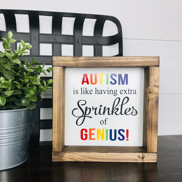 Autism Sign | Autism extra sprinkles of genius | Autism Awareness | Autism Gift | Farmhouse Wood Sign | Autistic Child | Autism Quote Saying