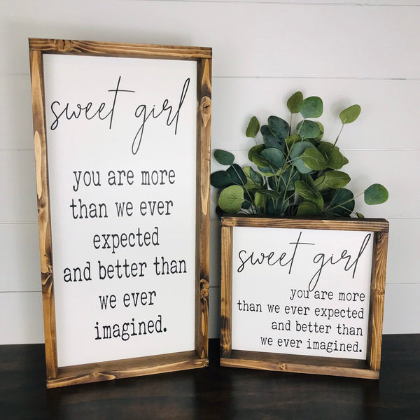 Sweet Boy Sweet Girl Wood Sign | Baby Nursery Decor | Baby Shower New Baby Gift| You Are More Than We Ever Expected | Farmhouse Wood Sign