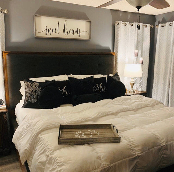 Sweet Dreams Bedroom Sign | Farmhouse Wood Sign | Master Bedroom Above Bed Wall Decor Guest Bedroom Framed Wall Art