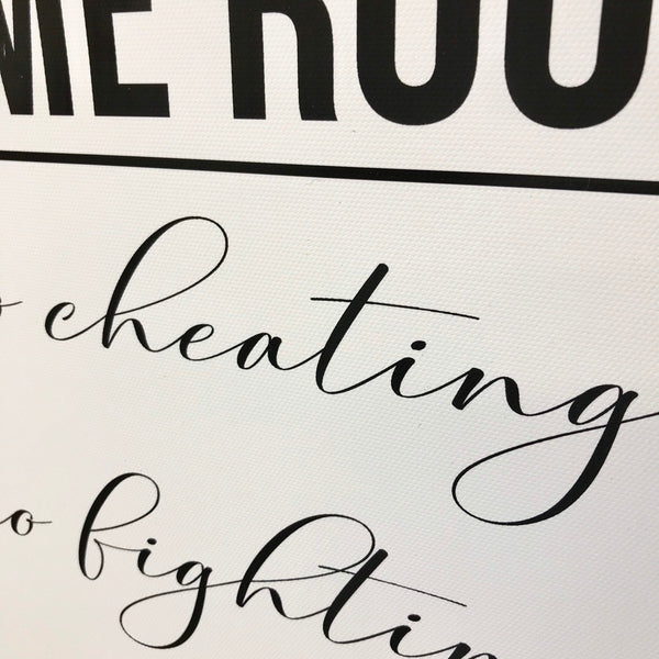 Game Room Sign | No Cheating  No Fighting No Whining | Playroom Decor | Video Game Decor | Framed Canvas Art | Wall or Shelf Sitter   | Boys