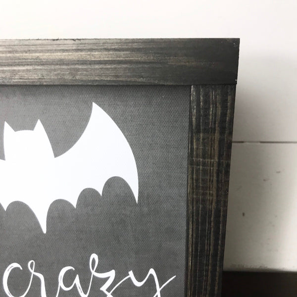 Bat Sign | October Sign| Halloween Seasonal Decor | Framed Canvas | Funny Halloween Sign | Farmhouse Sign | Bat Shit Crazy