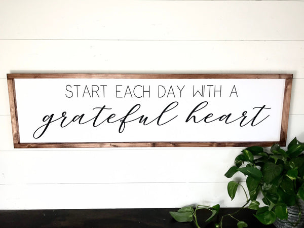 Start Each Day With A Grateful Heart, Farmhouse Wood Framed Canvas, Grateful Sign, Inspirational Decor, Begin each day motivational wall art