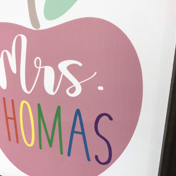 Teacher Gift | Apple Name Sign | Back to School Teacher Appreciation | Classroom Decor | Unique Teacher Gifts | Framed Canvas Sign
