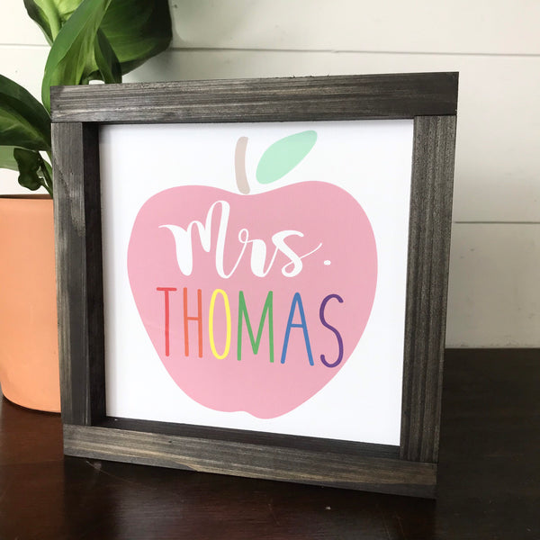 Teacher Gift | Apple Name Sign | Back to School Teacher Appreciation | Classroom Decor | Unique Teacher Gifts | Framed Canvas Sign