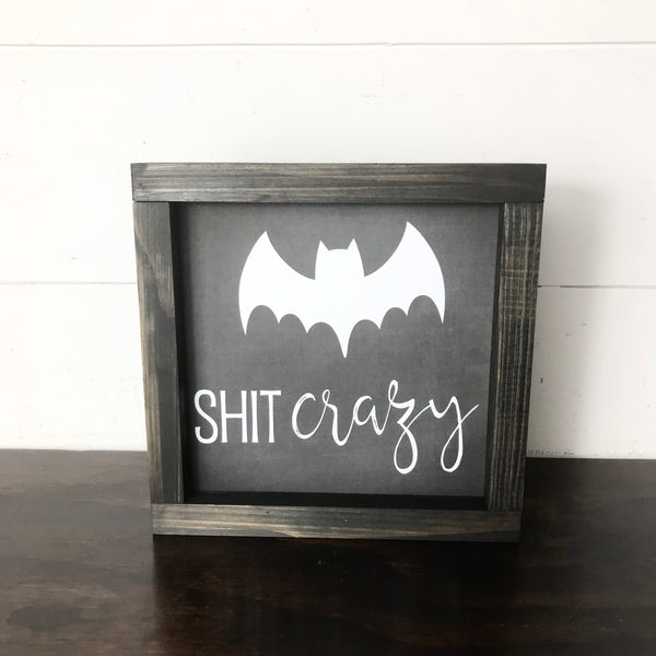 Bat Sign | October Sign| Halloween Seasonal Decor | Framed Canvas | Funny Halloween Sign | Farmhouse Sign | Bat Shit Crazy
