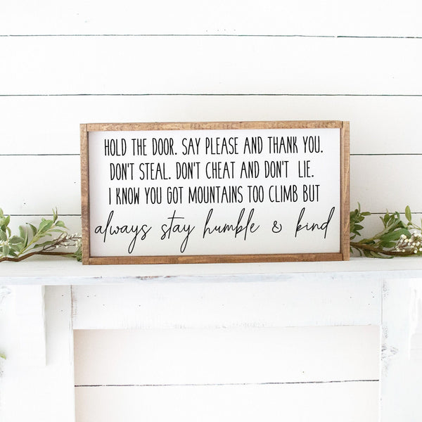 Always Stay Humble and Kind Sign, Wood Framed Farmhouse Song Lyric Sign, Canvas Sign