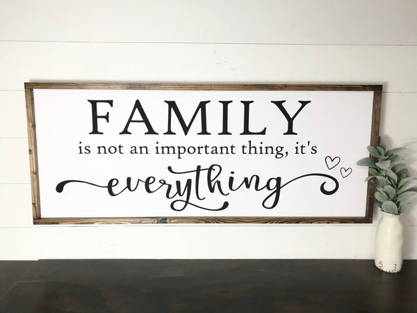 Family is not an important thing it’s everything sign, Wood Framed Canvas, Living Room Art, Dining Room Decor.
