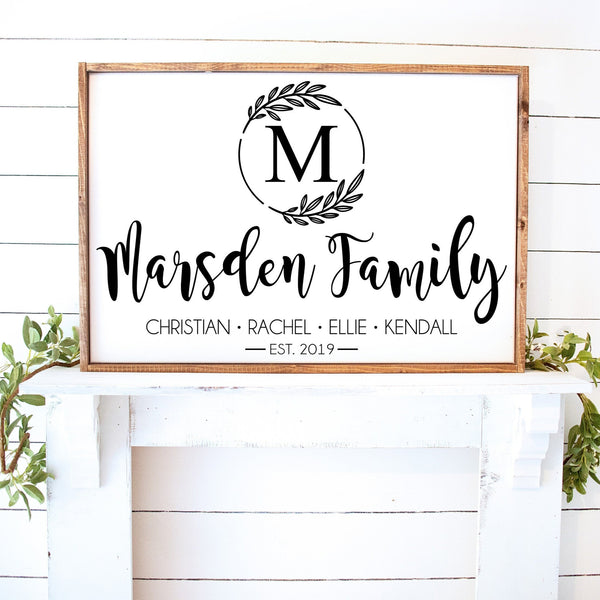 Family Established Sign, Personalized Name Sign, Wood Framed Canvas, Monogram Last Name, Newlywed Gift, Housewarming Present, Gift For Her
