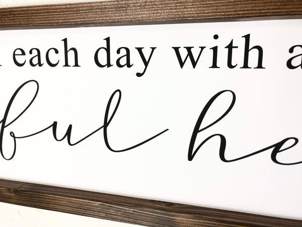 Begin Each Day With A Grateful Heart Sign, Grateful Sign, Start each day, Inspirational Wood Framed Canvas, Motivational Decor Farmhouse Art