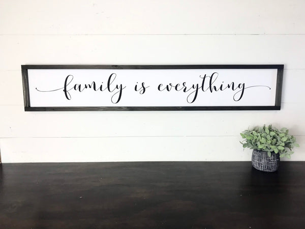 Family is Everything Sign, Living Room Wall Decor, Farmhouse Wood Framed Canvas Sign, Long Family Sign
