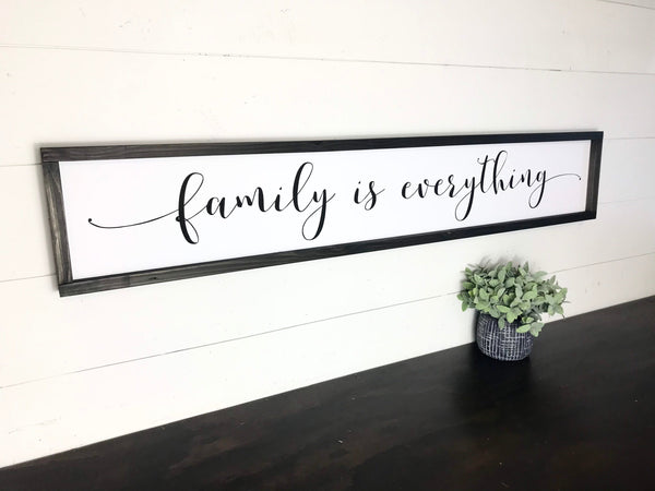 Family is Everything Sign, Living Room Wall Decor, Farmhouse Wood Framed Canvas Sign, Long Family Sign