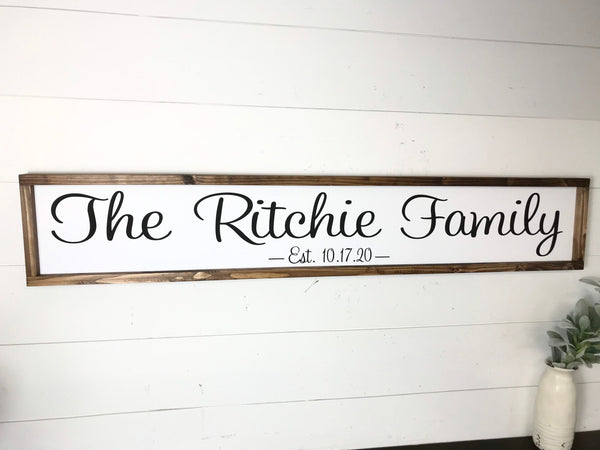 Family Last Name Established Date Sign | Personalized Family Name Wall Decor | Farmhouse Wood Framed Canvas Sign Wall Art Rustic