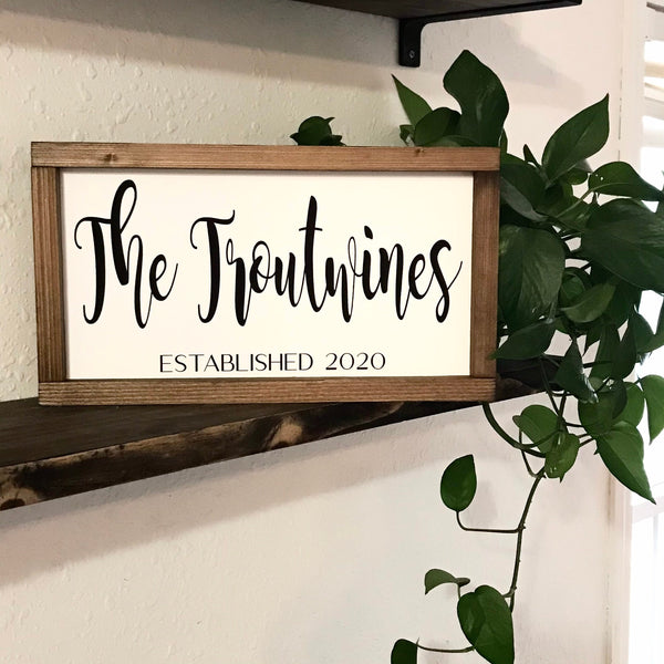 Family Last Name Established Date Sign | Personalized Small Shelf Sitter Gallery Wall Decor | Farmhouse Wood Sign Wall Art Rustic
