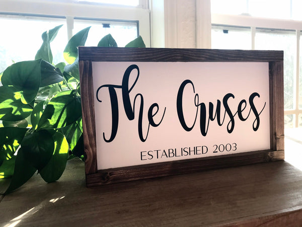 Family Last Name Established Date Sign | Personalized Small Shelf Sitter Gallery Wall Decor | Farmhouse Wood Sign Wall Art Rustic