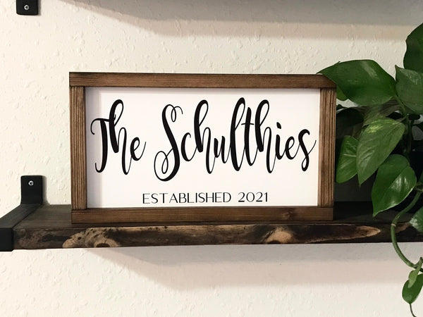 Family Last Name Established Date Sign | Personalized Small Shelf Sitter Gallery Wall Decor | Farmhouse Wood Sign Wall Art Rustic