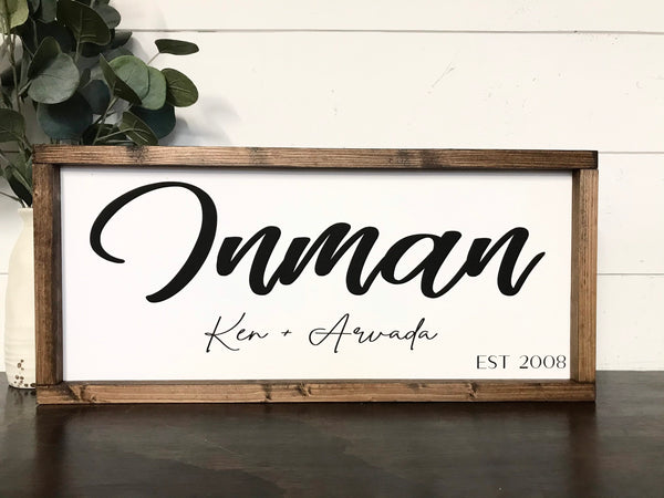 Last Name Established Date Sign, Mr and Mrs Name Sign, Anniversary Present, Wedding Gift, Housewarming, Framed Canvas Farmhouse Sign