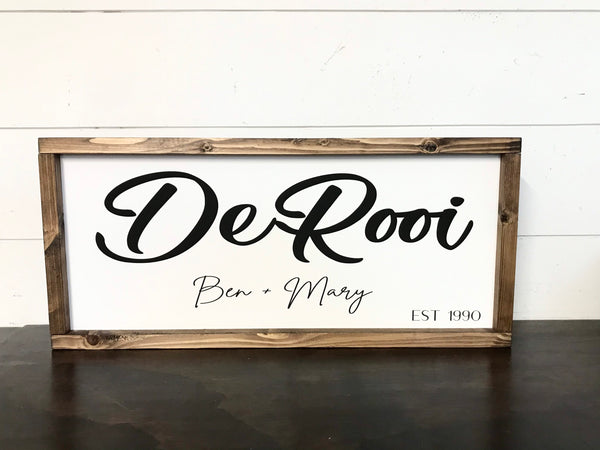 Last Name Established Date Sign, Mr and Mrs Name Sign, Anniversary Present, Wedding Gift, Housewarming, Framed Canvas Farmhouse Sign