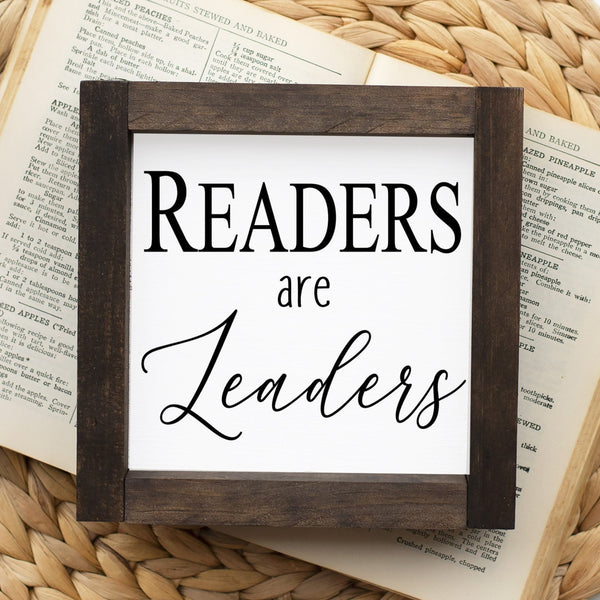 Readers are Leaders, Book Lovers Gift, Library Decor, Playroom Book Shelf Sign, Wood Framed Farmhouse Sign, Canvas
