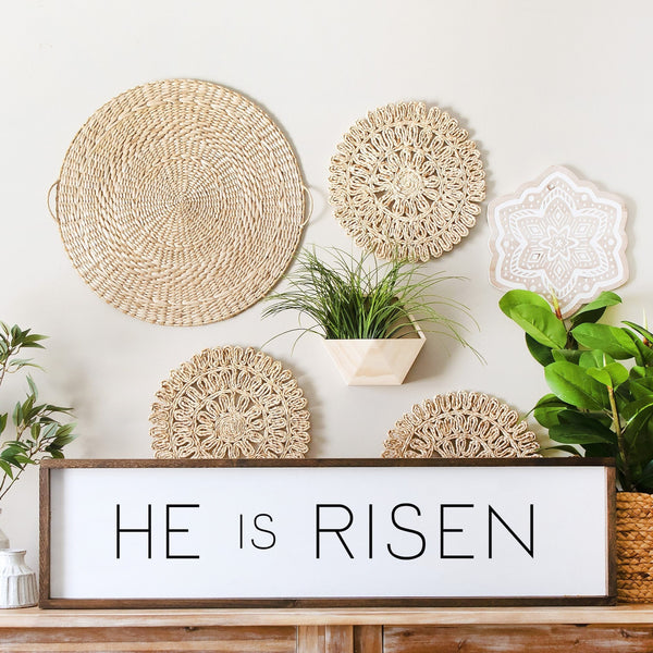 He is Risen Sign, Matthew 28:6 Scripture Sign, Christian Easter Decor, Farmhouse Bible Verse Sign, Wood Framed Canvas