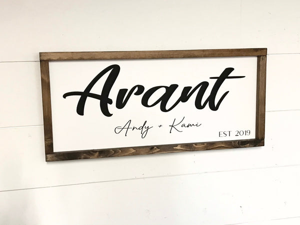 Last Name Established Date Sign, Mr and Mrs Name Sign, Anniversary Present, Wedding Gift, Housewarming, Framed Canvas Farmhouse Sign