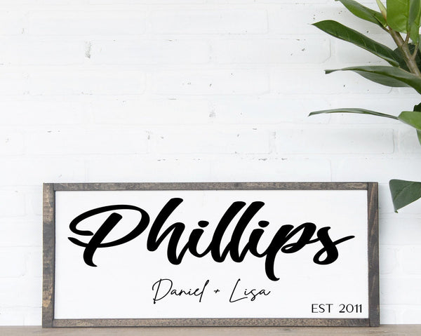 Last Name Established Date Sign, Mr and Mrs Name Sign, Anniversary Present, Wedding Gift, Housewarming, Framed Canvas Farmhouse Sign
