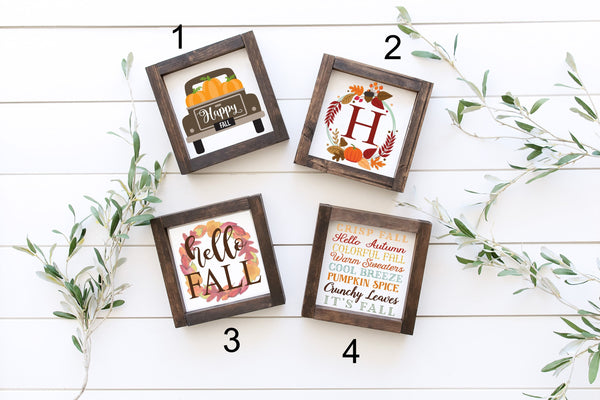 Fall Mini Wood Framed Signs, Fall Tiered Tray, Pumpkin Decor, Hello Fall Sign, Autumn Farmhouse Seasonal Mini Signs