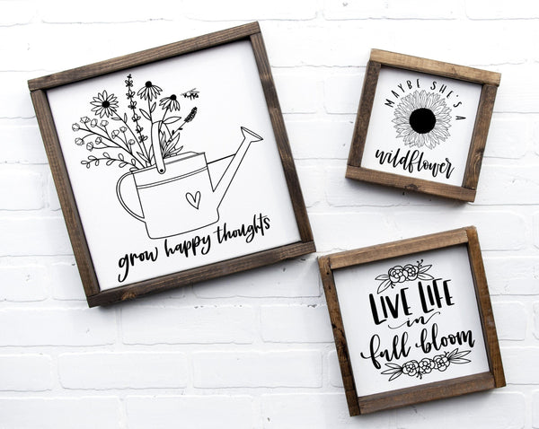 Farmhouse Mini Flower Sign, Floral Decor, Mini Tiered Tray, Wild & free, stay wild, bloom where you are planted, Wildflower Room, Grow Happy